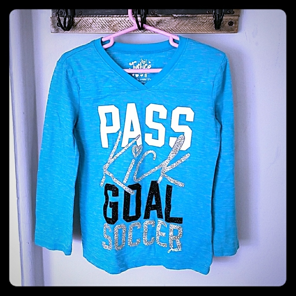 Justice Girls Glittery Soccer Long Sleeve T-shirt